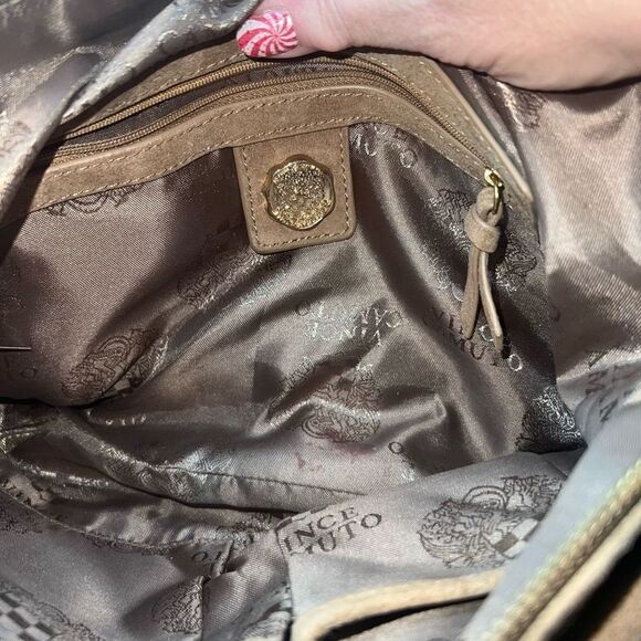 Vince Camuto Metallic Taupe Leather Multi Compartment Convertible Shoulder Bag - Picture 12 of 16